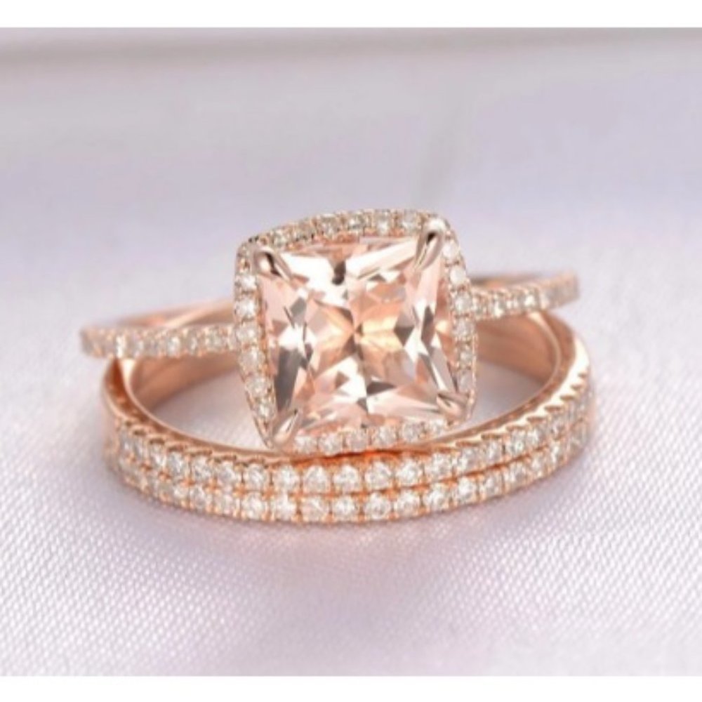 Ring Set Cushion Topaz Halo Cut Three Band RSA15
